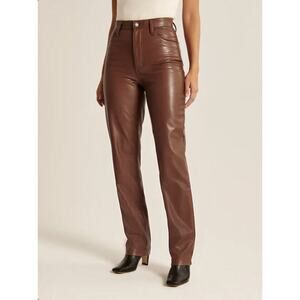 Abercrombie Vegan Leather 90’s Straight Leg Ultra High Rise Size 32 Long BROWN